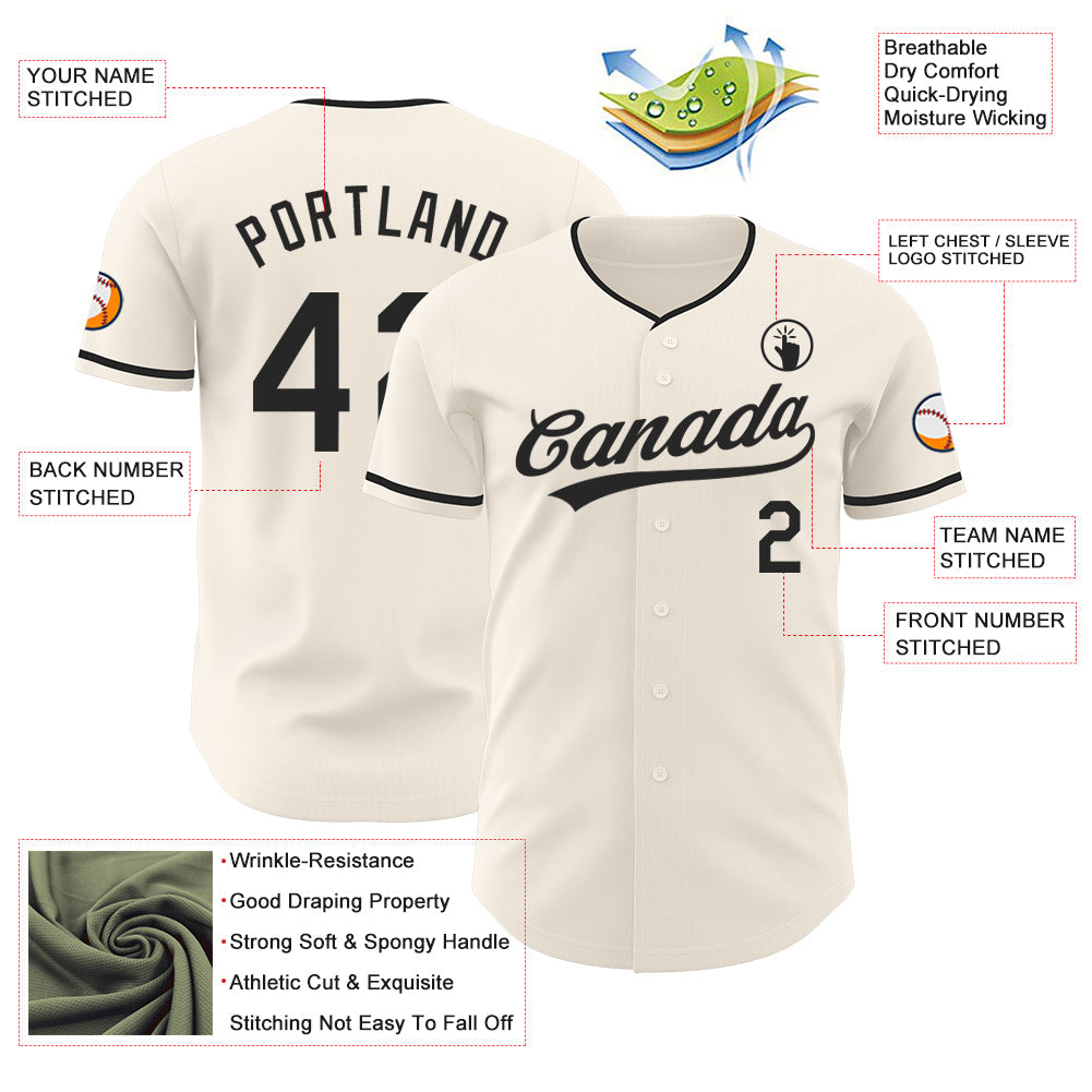 Custom Cream-Black Authentic Baseball Jersey