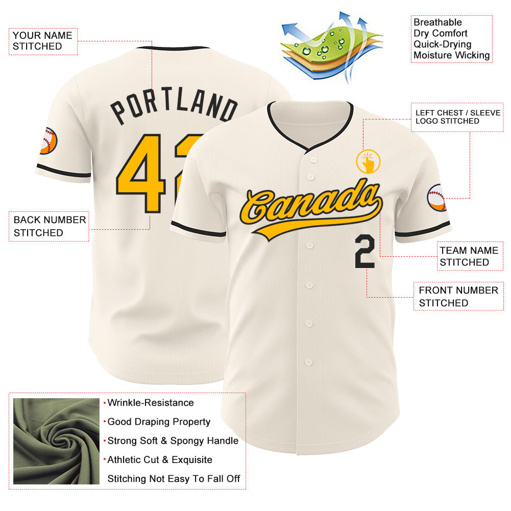 Custom Cream Gold-Black Authentic Baseball Jersey