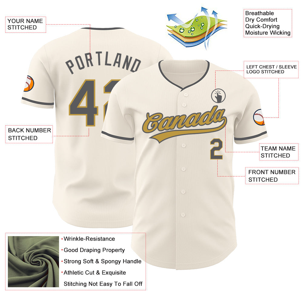 Custom Cream Steel Gray-Old Gold Authentic Baseball Jersey