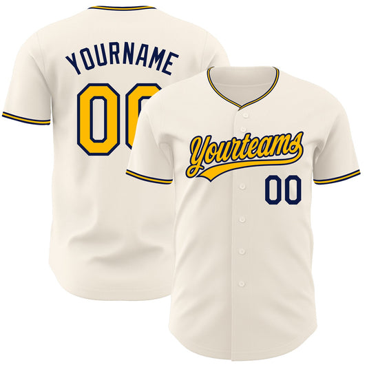 Custom Cream Gold-Navy Authentic Baseball Jersey