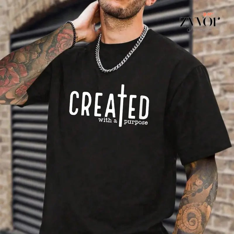 Created With a Purpose Tee Casual Style Crew Neck Short Sleeve T-Shirt Tops Trendy for Unisex, Perfect Gift Hoodie,...