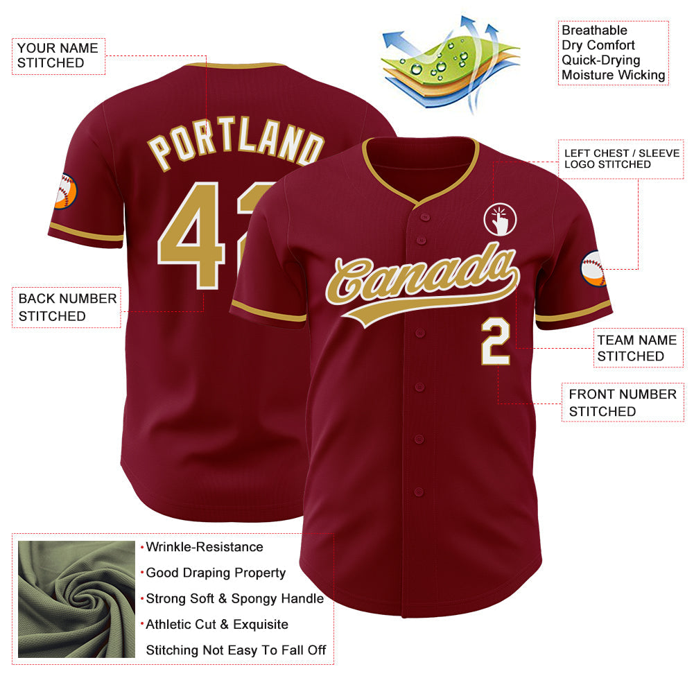 Custom Crimson Old Gold-White Authentic Baseball Jersey