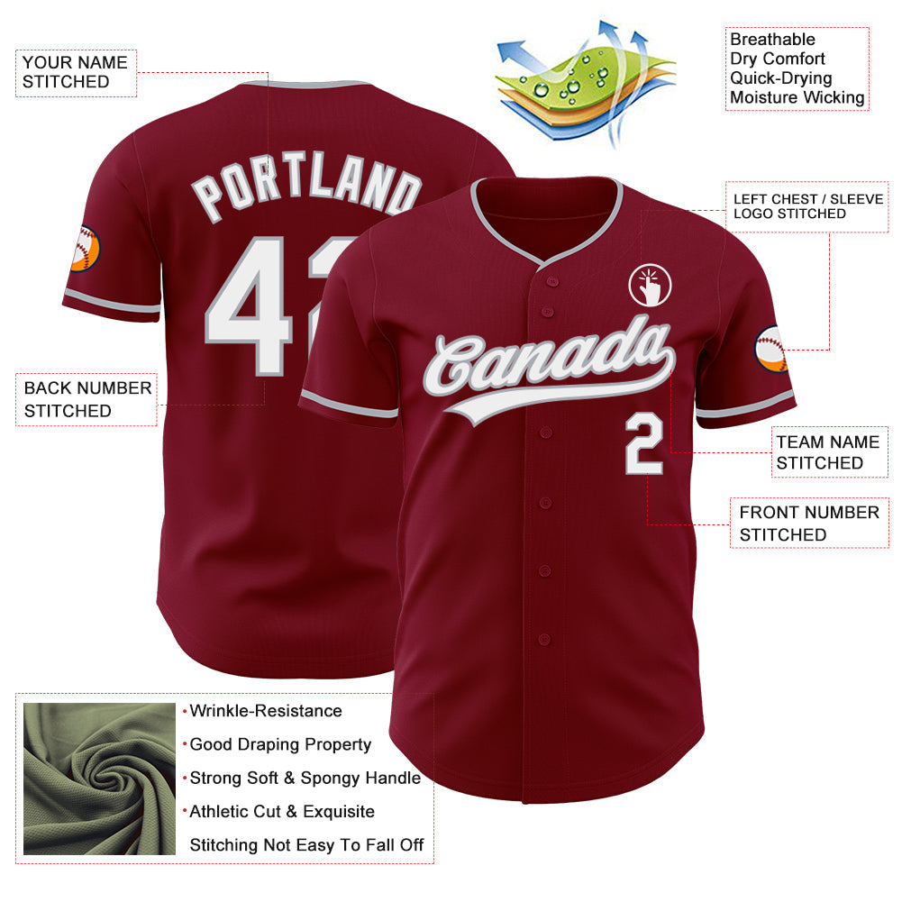 Custom Crimson White-Gray Authentic Baseball Jersey