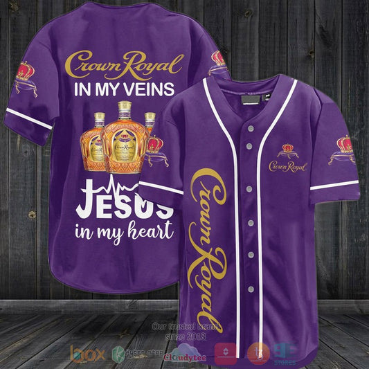 Crown Royal in my veins Jesus in my heart dark purple Baseball shirt