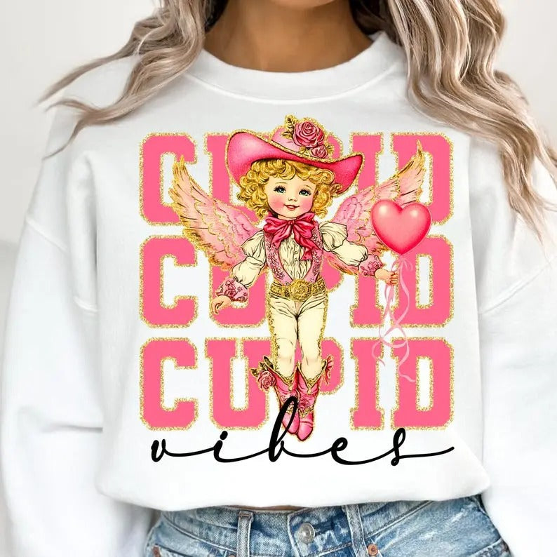 Cupid Vibes Valentine Sweatshirt, Glitter Valentines Day Sweatshirt, Valentine Sweatshirt, Valentine Shirt Sweatshirt,...