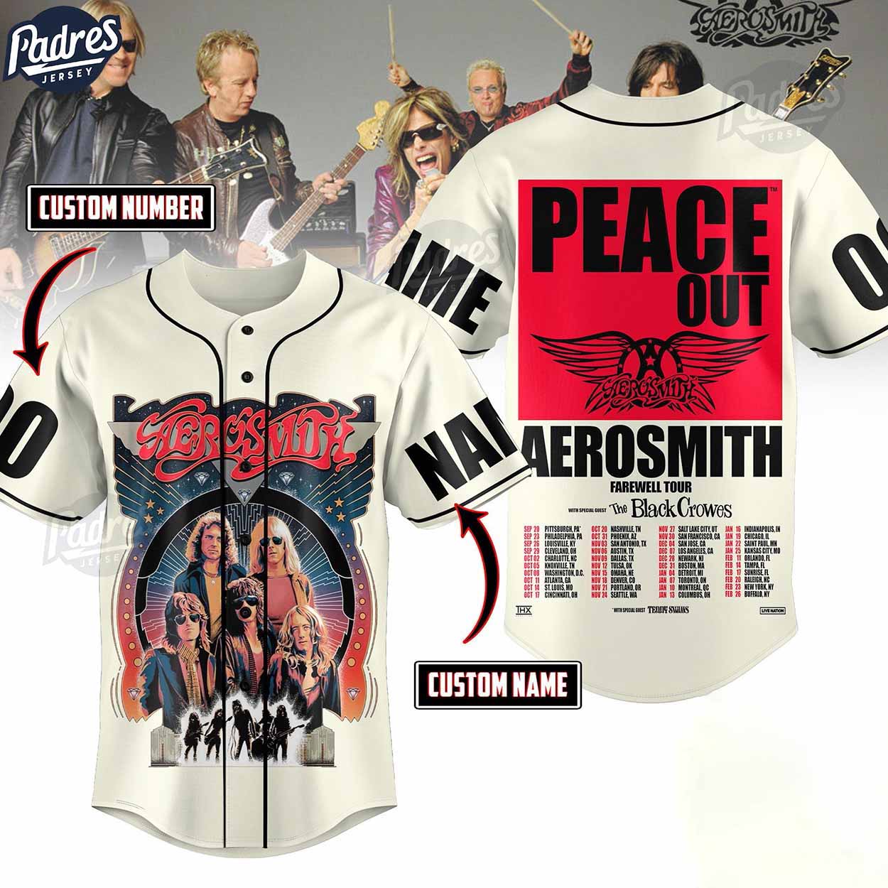 Custom Aerosmith Historic Farewell Tour Baseball Jersey - Padres Jersey Oasis: Elevate Your Baseball Style Game