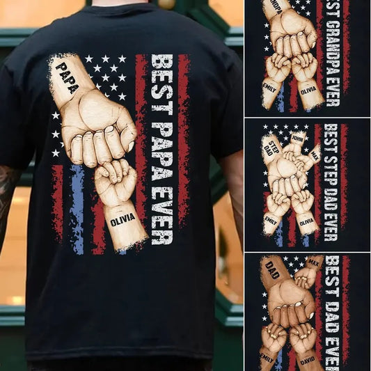 Custom Best Dad Ever Shirt, Custom Dad Raised Fist Bump Shirt, Customized Grandkids Hands, Grandpa Shirt Fist Bump...
