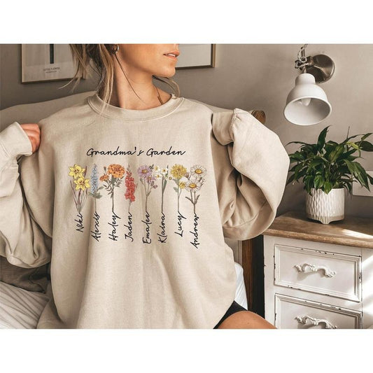 Custom Birthflower Grandma's Garden Shirt, Love Grows Here, Mother's Day Gift, Gift for Grandma, Mom's Garden Gift...