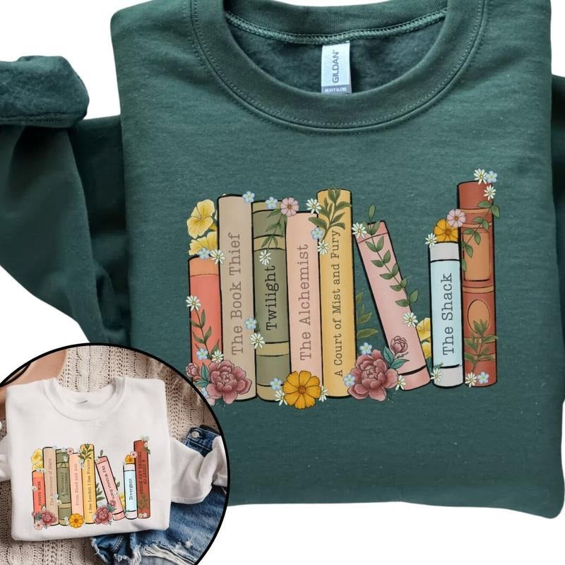 Custom Bookshelf Sweatshirt, Personalized Book Crewneck, Gift for book lover T-Shirts, Hoodie | InkThreadWorks.com
