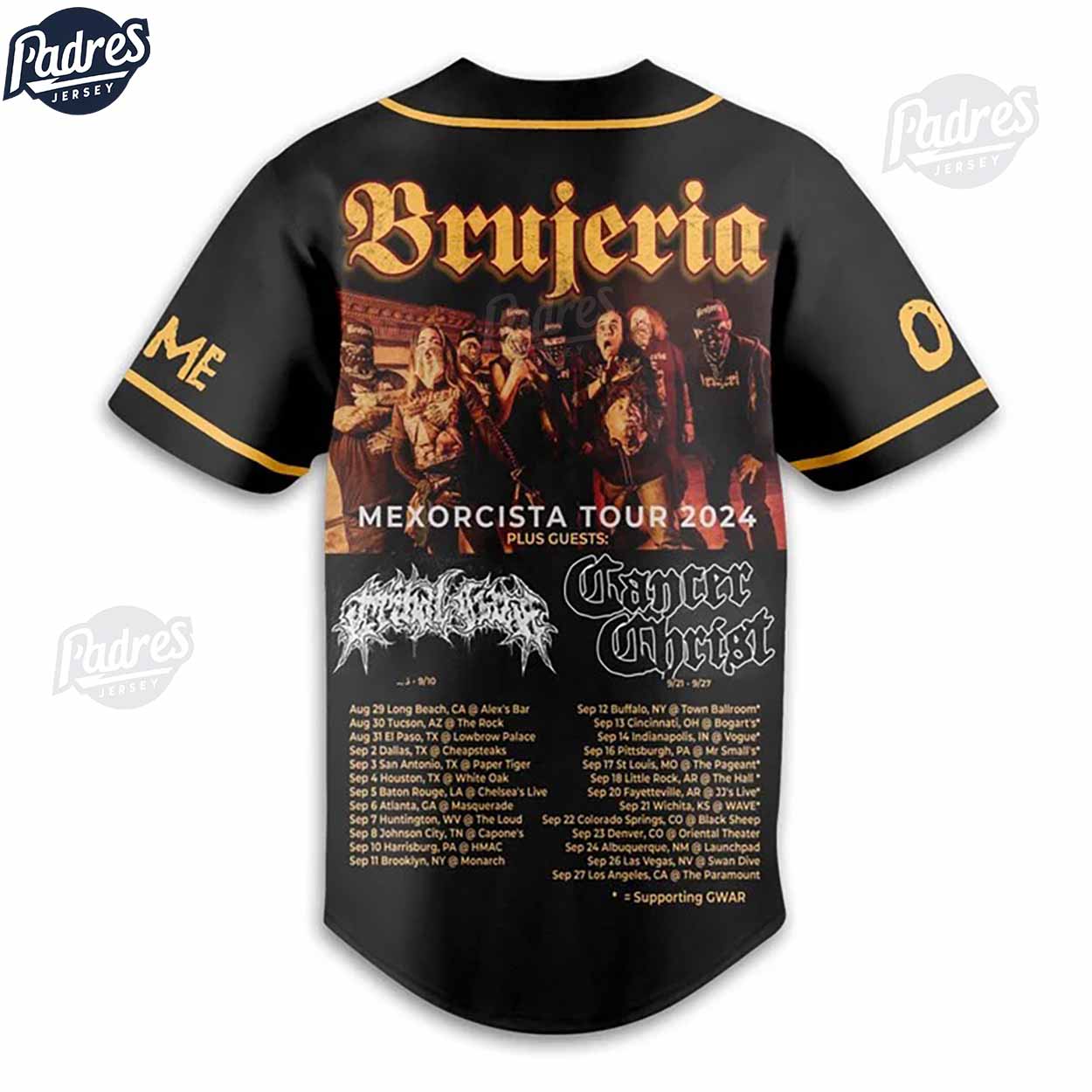 Custom Brujeria Band World Tour 2024 Baseball Jersey - Padres Jersey Oasis: Elevate Your Baseball Style Game