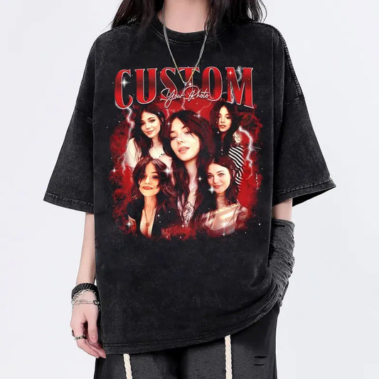 Custom Comfort Colors Girlfriend T-Shirt with Personalized Photo Print, Unisex Loose Fit Graphic Tee Top Womenswear Summer Streetwear