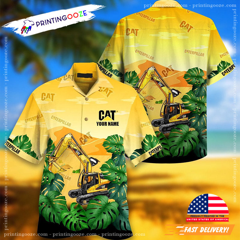 Custom Excavator in Desert Caterpillar Hawaiian Shirt