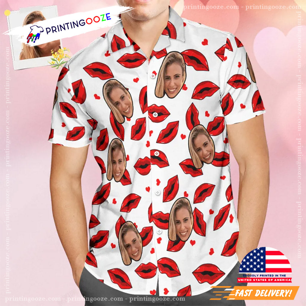 Custom Face All Over Print Funny Red Lips Hawaiian Shirt