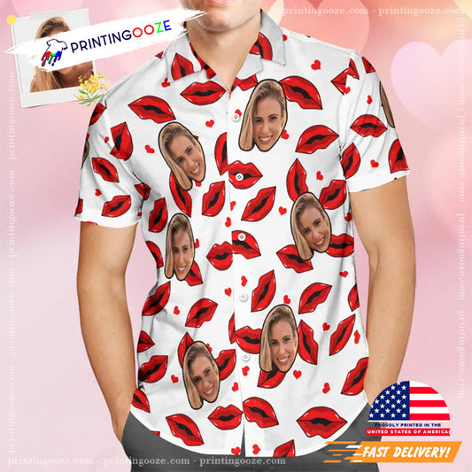 Custom Face All Over Print Funny Red Lips Hawaiian Shirt