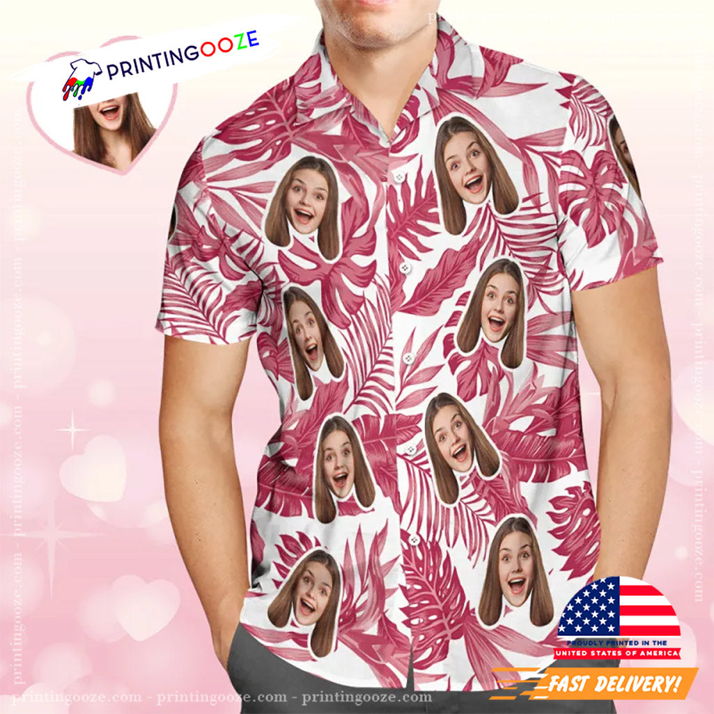 Custom Face Red Tropical Hibiscus Hawaiian Shirt