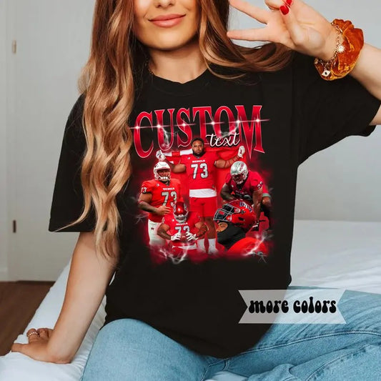 Custom Football T-Shirt, Football Bootleg T-Shirt, Football Birthday, Team Number Player Name Photo Shirt, Family Shirt, Personalized Shirt