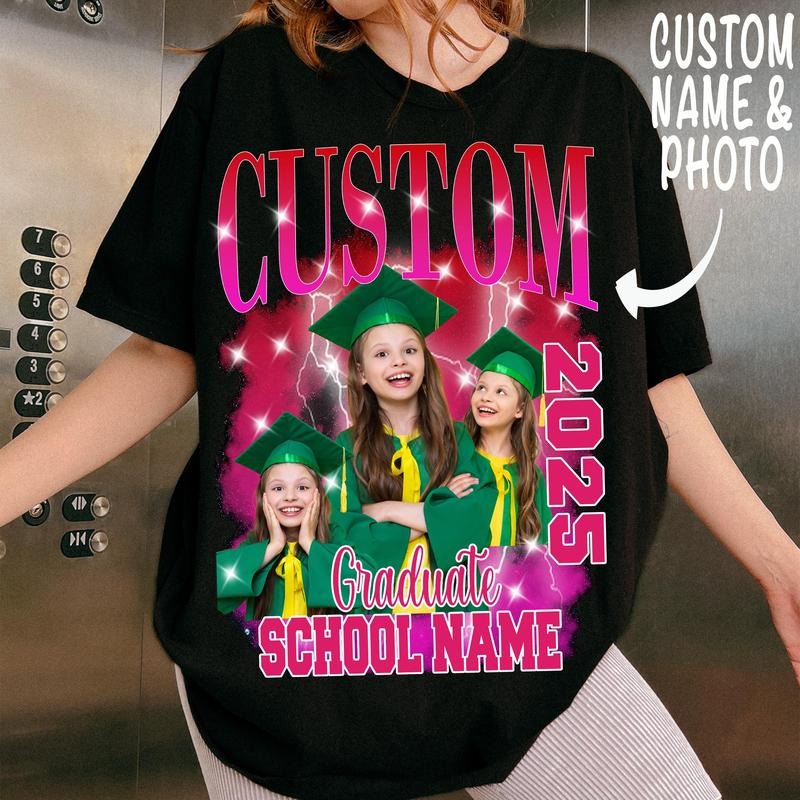 Custom Graduation Bootleg Shirt, Class of 2025 Shirt, Personalized Face Sweatshirt, College Shirt, Senior 2025 Graduate Family Graphic Teestyle{n002}2