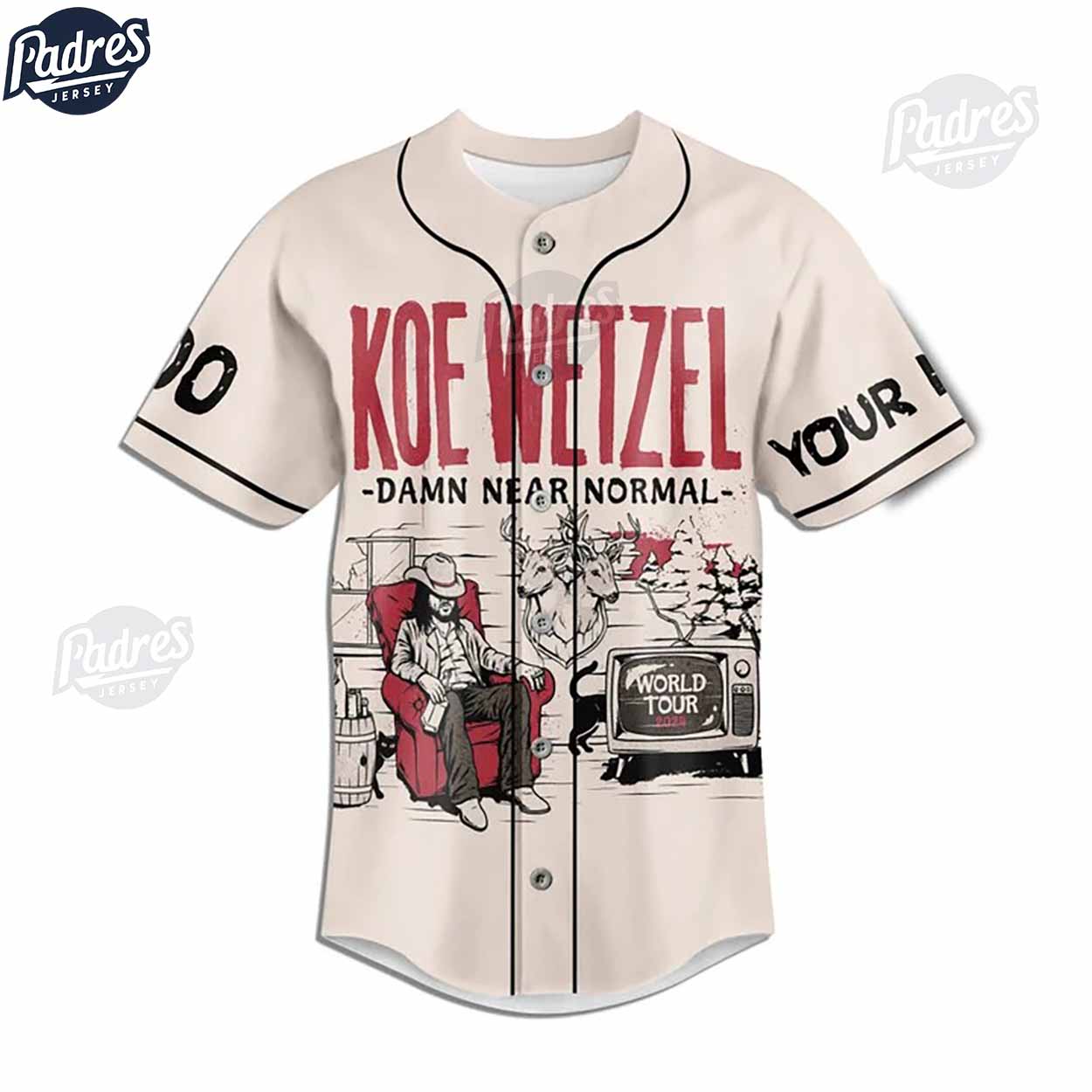 Custom Koe Wetzel Damn Near Normal Tour 2024 Baseball Jersey - Padres Jersey Oasis: Elevate Your Baseball Style Game