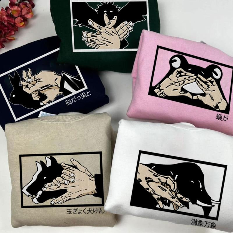 Custom List of Ten Shadows Technique Shikigami Embroidered Sweater, JJK Anime Embroidered Shirt, Manga Embroidered T-Shirt and Hoodie