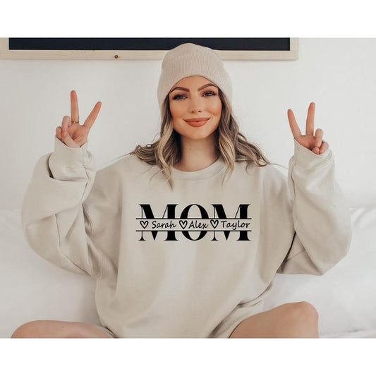 Custom Mama Sweatshirt with Kid Name, Personalized Mom Sweater Minimalist Mommy Custom Gift for Mother, Mom Gift for Her...