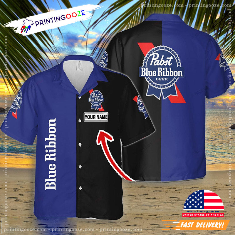 Custom Pabst Blue Ribbon Black Blue Hawaiian Shirt