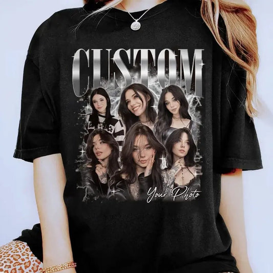 Custom Photo Bootleg Girlfriend 6 Face 90s Retro Vintage Shirt, Shirt with Face on It for Boyfriend Birthday Gift, Womenswear Streetwear Top Comfort