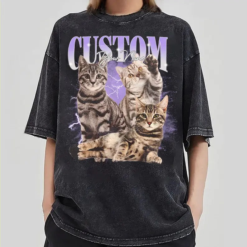 Custom Photo Cat Bootleg 90s Shirt, Custom Bootleg Rap Tee Shirt, Custom Cat Photo Your Own Bootleg Shirt, Change Design Here T-Shirt Top