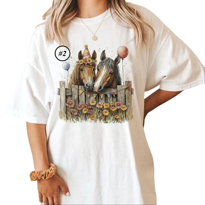 Custom Watercolor Horses Looking over a Fence Best Friends Farm Animals Unisex T-shirt Sweatshirt Hoodie Design all #fgg...
