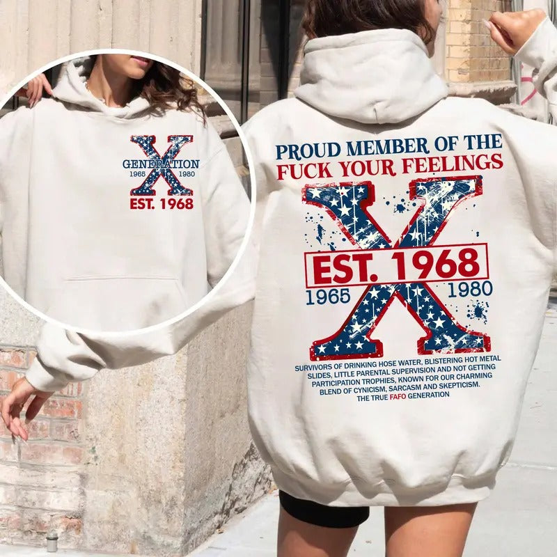 Custom Year Generation X Skull New Version 3 Hoodie, Fafo Generation, Raised on Hose Water and Neglect, 100% Cotton,...