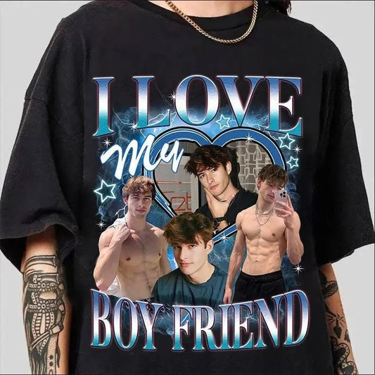 Custom Your Own Shirt, Custom Bootleg Shirt, Valentine Gift I Love My Boyfriend Tee, Custom Photo Vintage Graphic 90s Shirts