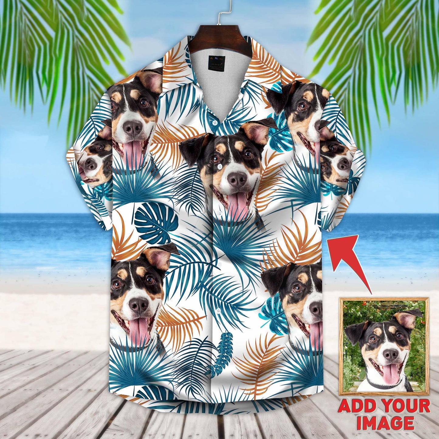 Custom Hawaiian Shirt With Pet Face | Personalized Gift For Pet Lovers | Leaves Pattern White Color Aloha Shirt