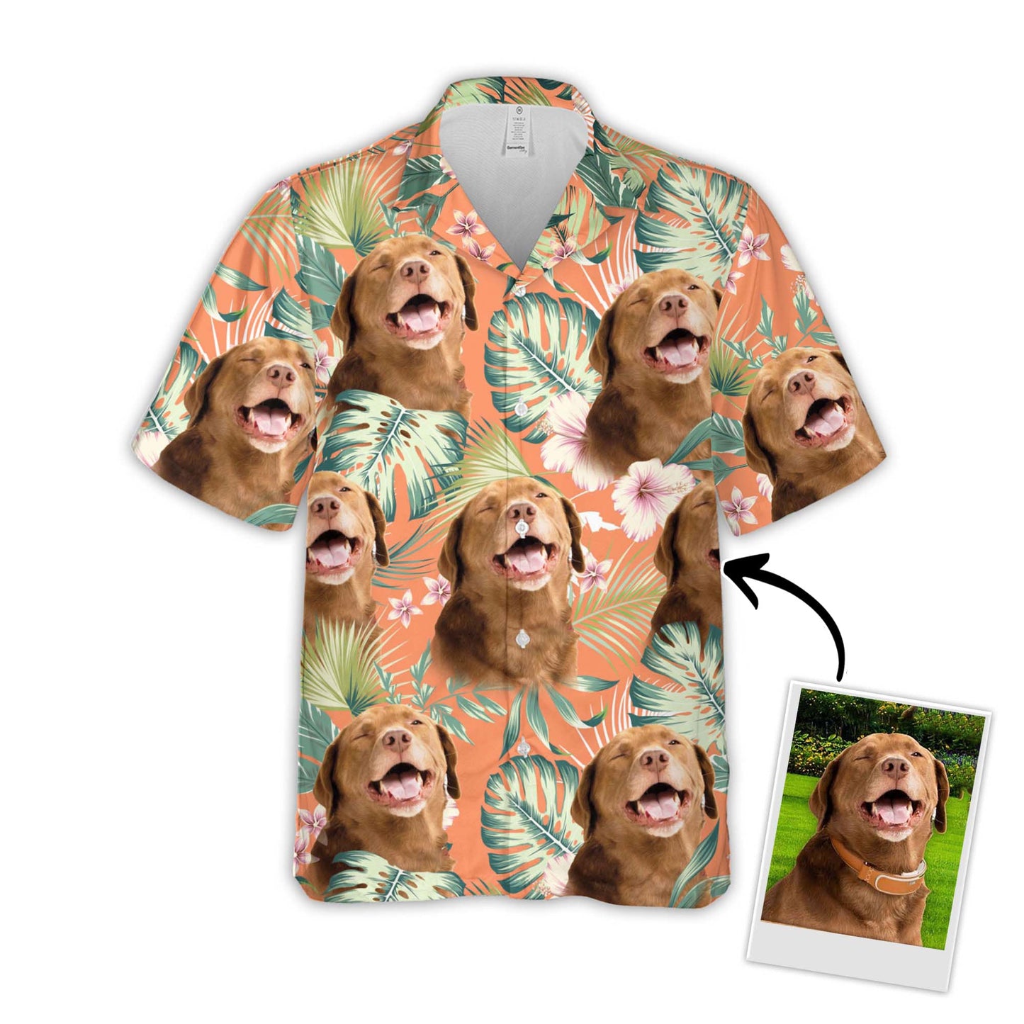 Custom Hawaiian Shirt For Dog Lovers | Personalized Puppy Lovers Gift | Leaves & Flowers Pattern Carrot Color Aloha Shirt