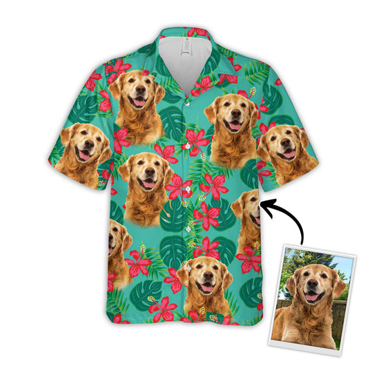 Custom Hawaiian Shirt For Dog Lovers | Personalized Puppy Lovers Gift | Leaves & Flowers Pattern Mint Color Aloha Shirt