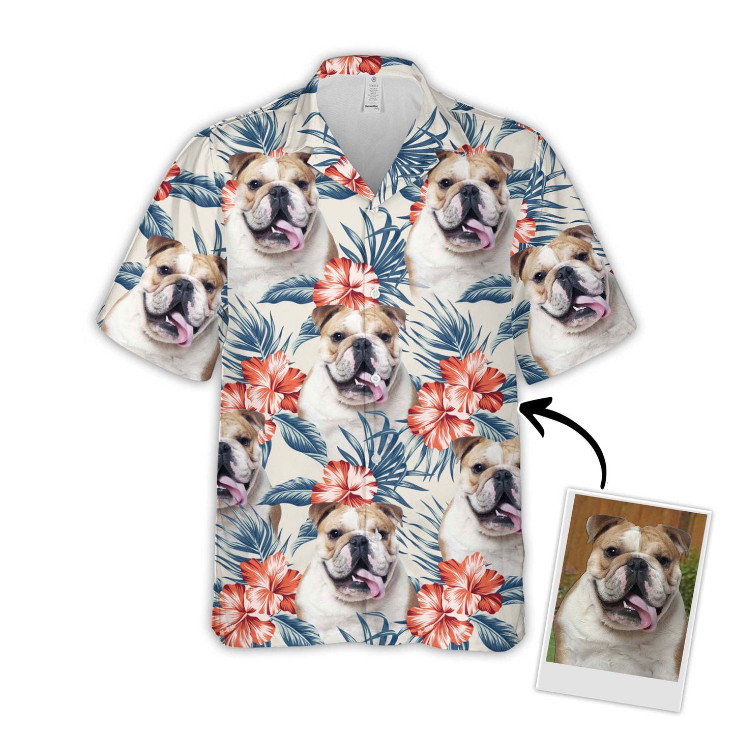 Custom Hawaiian Shirt For Dog Lovers | Personalized Puppy Lovers Gift | Leaves & Flowers Pattern White Color Aloha Shirt