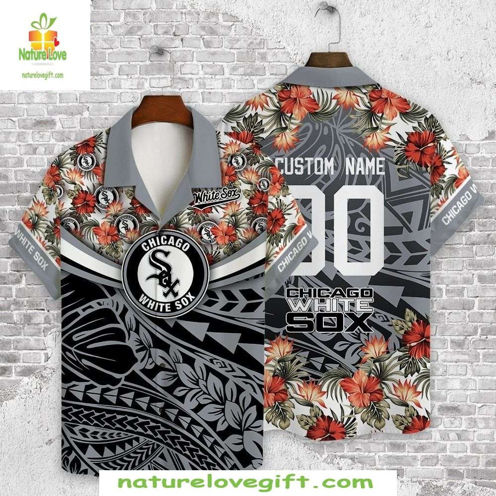 Chicago White Sox Hawaiian Shirt Floral Black White MLB Baseball Apparel