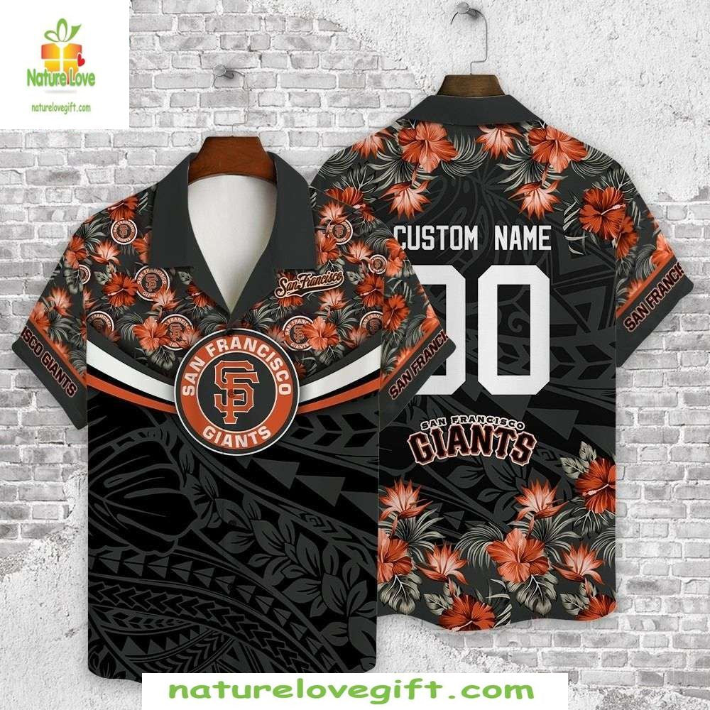 SF Giants Hawaiian Shirt Orange Floral Customizable Baseball Apparel