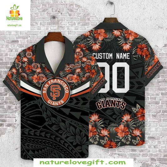 SF Giants Hawaiian Shirt Orange Floral Customizable Baseball Apparel