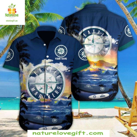 Seattle Mariners Hawaiian Shirt Customizable Sunset Tropical Baseball Apparel
