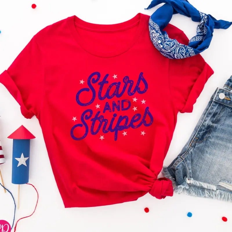 Cute 4th Of July T-shirt, Stars And Stripes Tee, Red White And Blue Shirt Hoodie, Sweatshirt | InkThreadWorks.com