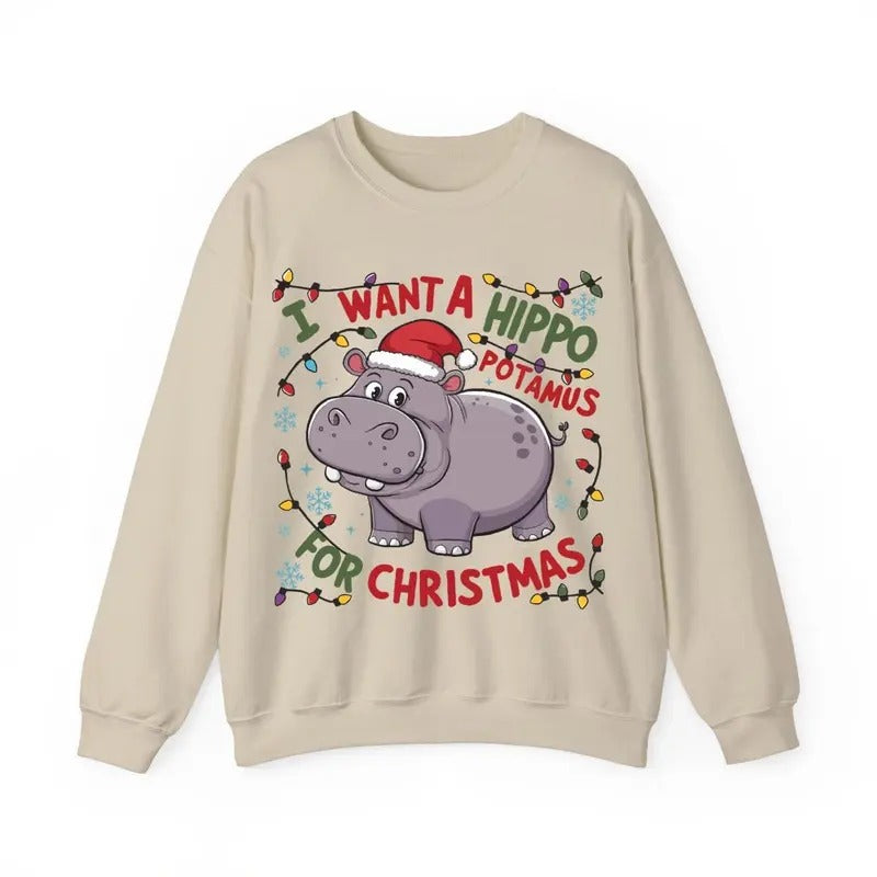Cute A Hippopotamus For Christmas Shirt, Hippopotamus Christmas Lights Shirts, I Want  A Hippo Potamus For Christmas...