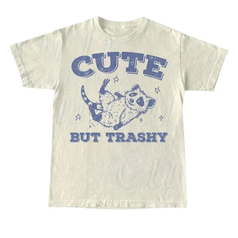 Cute But Trashy Vintage T Shirt, Retro 90s Possum Shirt, Raccoon Space Tee, Funny Unisex Adult T Shirt, Gag Animal Gifts, vintage 90s graphic tees, gift for her Top Womenswear Underwear Lady Streetwear Tshirt Streetwear Tshirt Summer Crewneck