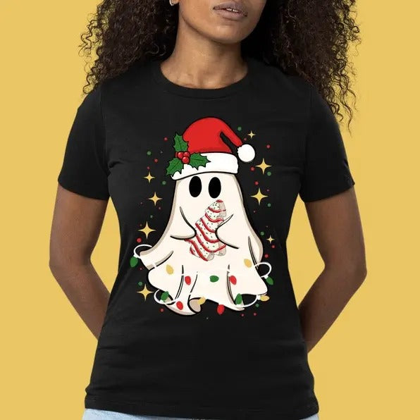 Cute Christmas ghost tree cake, Merry Christmas, Christmas, Happy New Year Tshirt Hoodie, Sweatshirt | InkThreadWorks.com