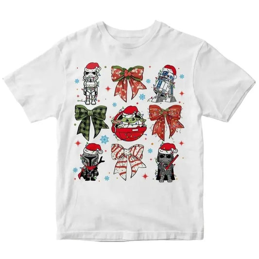 Cute Coquette Bows Christmas Graphic Tee - Holiday Shirt - Cartoon Shirt - Merry Christmas - Christmas Gifts