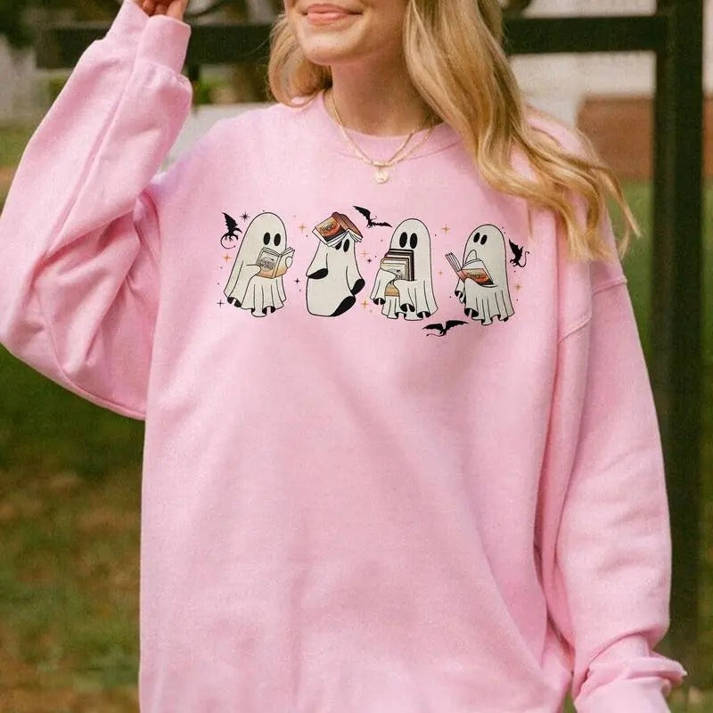 Cute Ghost Book Shirt, Ghost Bookish Shirt, Ghost Reading Halloween Crewneck, Ghost Book Sweatshirt Hoodie