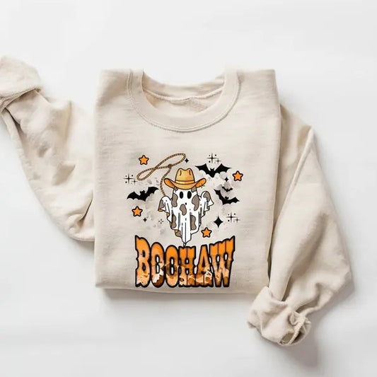 Cute Ghost Halloween Sweatshirt, Boo Haw Western Halloween Shirt, Retro Halloween Shirt, Country Cowgirl Halloween Shirt,...