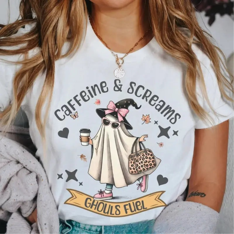 Cute Ghost T-Shirt DRG, Halloween Ghost Coffee T-Shirt, Bougie Ghost T-Shirt DRG, Here for the Boos, Halloween Crewneck...