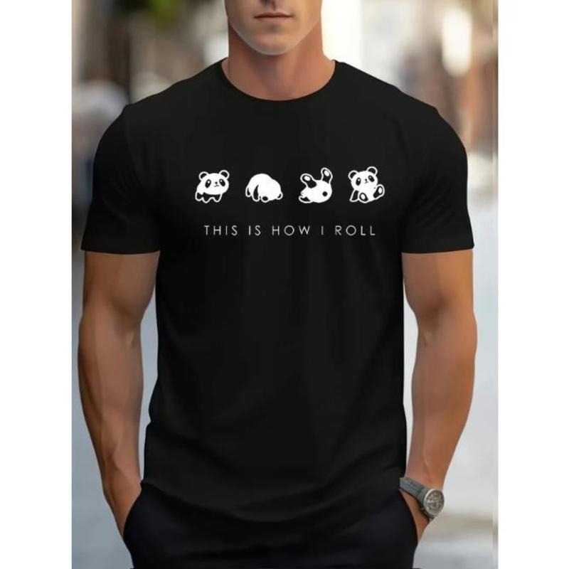 Cute Panda Bears Print T Shirt, Tees For Men, Casual Short Sleeve T-shirt For Summer Made in USA Hoodie, Sweatshirt