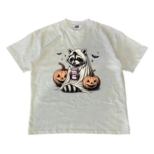 Cute Raccoon Ghost T-shirt, Raccoon Halloween T-shirt, Retro Halloween T-shirt, Spooky Season, MW Unisex Shirt Menswear...