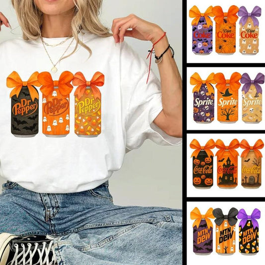 Cute Soda with Bow Halloween Tshirt, Dr P3pp3r Halloween Tshirt - Casual Top with Graphic Design, Available in Various Colors