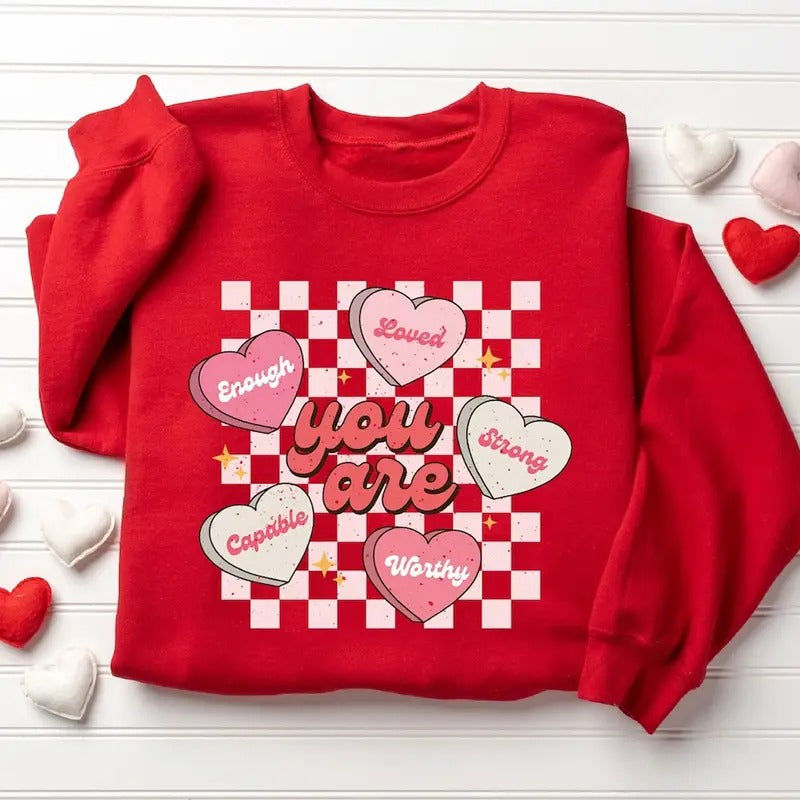 Cute Valentine Sweatshirt, Retro Heart Sweatshirt, Women's Valentines Day Sweatshirt, Love Valentine Sweatshirt T-Shirts,...